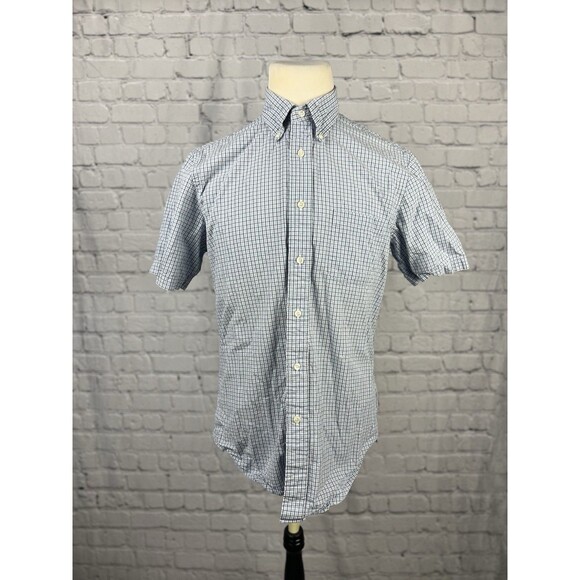 Brooks Brother Seersucker Short Sleeve Button Down Shirt Men M Regent Blue,White - Picture 1 of 9